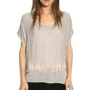 Joie Beaded Gray 100% Silk Oversized Sheer Blouse XS